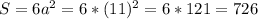 S=6a^2=6*(11)^2=6*121=726