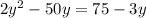 2y^2-50y=75-3y