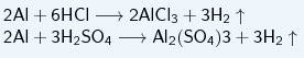 Водород можно получить при взаимодейтсвии алюминия с раствором соляной и серной кислот. составьте ур