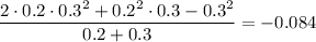\displaystyle \frac{2\cdot 0.2\cdot 0.3^2+0.2^2\cdot 0.3-0.3^2}{0.2+0.3}= -0.084