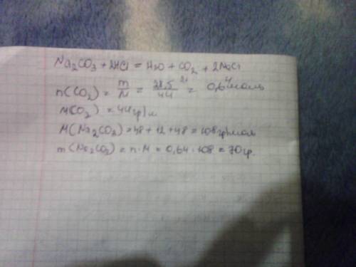 Na2co3 + 2hcl = co2 + h2o + 2nacl как найти массу na2co3 если масса co2=28.5 литра?