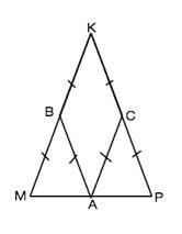 Вравнобедренном треугольнике mpk с основанием mp проведены средние линии ab и ac (а принадлежит mp,