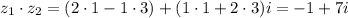 z_1\cdot z_2=(2\cdot1-1\cdot3)+(1\cdot 1+2\cdot 3)i=-1+7i