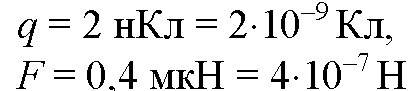 Внекоторой точке поля на заряд 2нкл действует сила 0,4 мкн. найти напряжённость поля в этой точке.