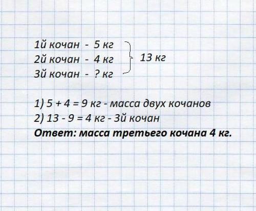 :в столовой на приготовление щей и салата израсходовали 3 кочана капусты . масса первого кочана 5 кг