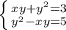 \left \{ {{xy+y^2=3} \atop {y^2-xy=5}} \right.