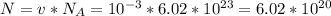 N=v*N_A = 10^{-3}*6.02*10^{23}=6.02*10^{20}