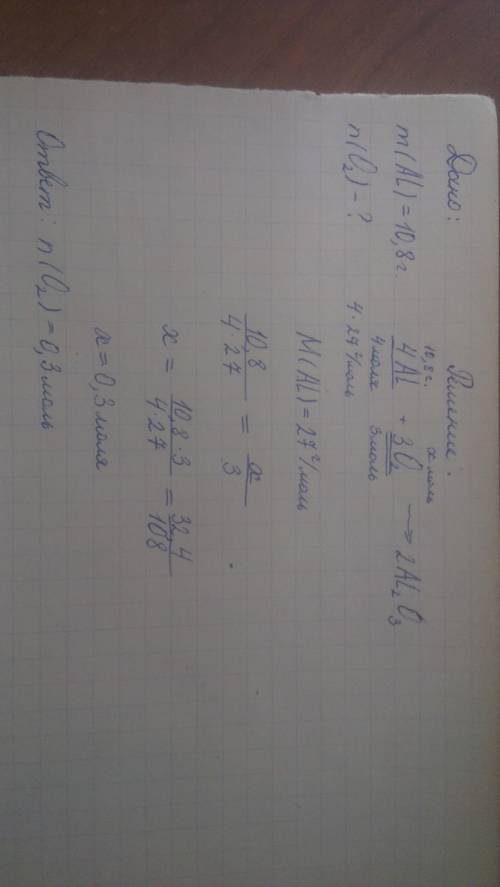 Сколько моль кислорода расходуется при сгорании 10.8 г алюминия