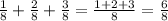 \frac{1}{8} + \frac{2}{8} + \frac{3}{8} = \frac{1+2+3}{8} = \frac{6}{8}