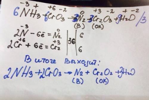 Напишите , электронный к уравнению: nh3+cro3-> n2+cr2o3+h2o