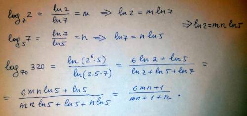 50 ! найдите значение выражения log(70) 320, если log (7) 2 = m, log (5) 7 = n