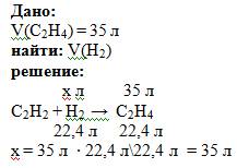 Який об'єм водню затратили на гідрування етину, якщо добули етен об'ємом 35л?