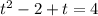 t^2-2+t=4