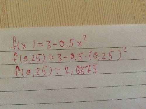 Если f(x)=3-0,5x^2 то вычислите f'(0,25)