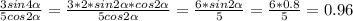 \frac{3sin4 \alpha}{5cos2 \alpha}=\frac{3*2*sin2 \alpha*cos2 \alpha }{5cos2 \alpha}=\frac{6*sin2 \alpha}{5}=\frac{6*0.8}{5}=0.96