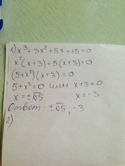 Решите уравнение a)x^3+3x^2+5x+15=0 b) x^4-3x^3-x+3=0 ^-степень числа