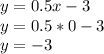 y=0.5x-3 \\ y=0.5*0-3 \\ y=-3