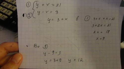 Решите систему подстановки y+x =21 y-x =3