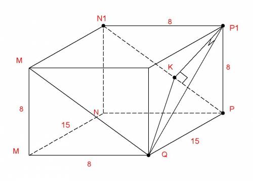 1. в прямоугольном параллелепипеде mnpqm1n1p1q1 ребра mn=15, mq=mm1=8. найдите угол между qp1 и плос