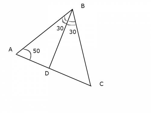 Втреугольнике авс угол а равен 50 градусов угол в равен 60 градусов, вd-биссектриса. найти углы треу