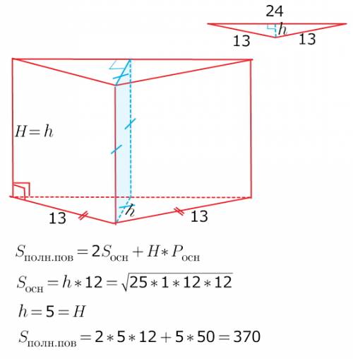 Основание прямой призмы-равнобедренный треугольник с основанием 24см и боковой стороной 13см.наимень