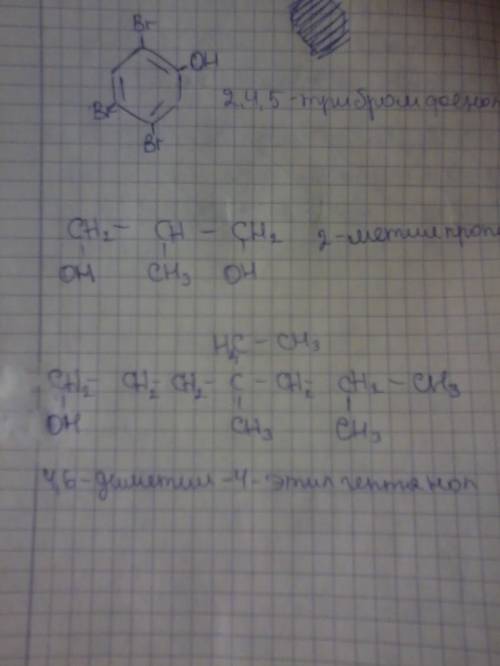 2-метипропандиол 2,4,5-трибромфенол 4,6-диметил-4-этилгептанол-1 напишите структурные формулы следую