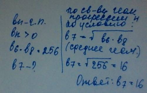 Впрогрессии с положительными членами произведение 6 и 8 равно 256. найдите 7 лен прогрессии