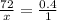 \frac{72}{x}= \frac{0.4}{1}