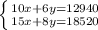 \left \{ {{10x+6y=12940} \atop {15x+8y=18520}} \right.