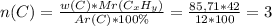 n(C)=\frac{w(C)*Mr(C_xH_y)}{Ar(C)*100\%}=\frac{85,71*42}{12*100}=3