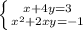 \left \{ {{x+4y=3} \atop {x^{2}+2xy=-1}} \right.