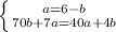 \left \{ {{a=6-b} \atop {70b+7a=40a+4b}} \right.