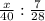 \frac{x}{40}:\frac{7}{28}