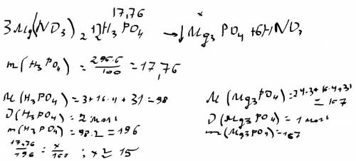 К296 г раствора с массовой долей нитрата магния 6% добавили избыток раствора фосфорной кислоты. вычи