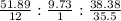 \frac{51.89}{12} : \frac{9.73}{1} : \frac{38.38}{35.5}