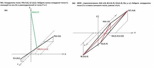 №1. координаты точек: р(4; -5; 2), с(-1; 3; 1). найдите сумму координат точки к, лежащей на оси oz и