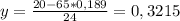 y= \frac{20-65*0,189}{24} =0,3215