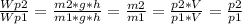 \frac{Wp2}{Wp1} =\frac{m2*g*h}{m1*g*h}=\frac{m2}{m1}=\frac{p2*V}{p1*V}=\frac{p2}{p1}