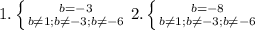 1. \left \{ {b=-3} \atop {b \neq 1; b\neq-3; b \neq-6} } } \right 2. \left \{ {b=-8} \atop {b \neq 1; b\neq-3;b \neq-6} } } \right \\