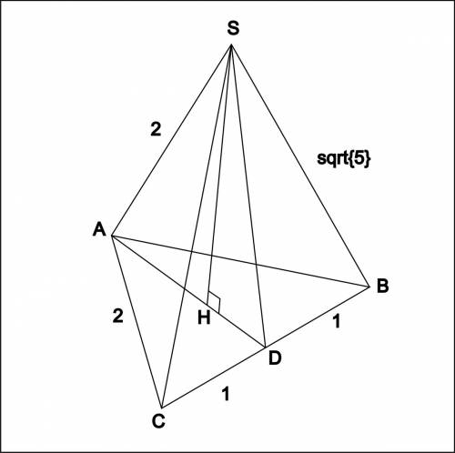 Втреугольной пирамиде два ребра, исходящие из одной вершины, равны кореньиз5, а остальные ребра равн