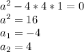 a^2-4*4*1=0 \\ a^2=16 \\ a_1=-4 \\ a_2=4