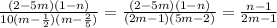 \frac{(2-5m)(1-n)}{10(m- \frac{1}{2} )(m- \frac{2}{5} )}=\frac{(2-5m)(1-n)}{(2m- 1 )(5m- 2)}=\frac{n-1}{2m- 1 }