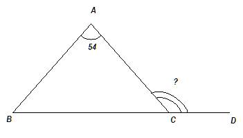 Вравнобедренном треугольнике авс с основанием вс угол а равен 54 градуса. найдите величину внешнего