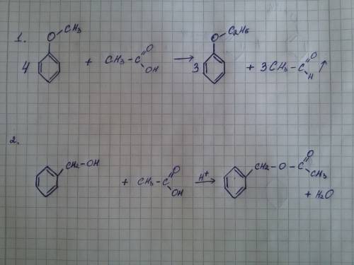 Напишите уравнение реакции с уксусной кислотой метилфенилового эфира и бензиловым спиртом