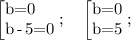 \left[\begin{array}{}b=0\\b\,-\,5=0\end{array}\right.;\quad \left[\begin{array}{}b=0\\b=5\end{array}\right.;\quad