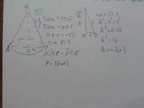 Боковая поверхность конуса равна 15 п см^2, а его радиус равен 3 см. найти высоту конуса