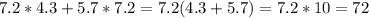 7.2*4.3+5.7*7.2=7.2(4.3+5.7)=7.2*10=72