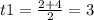 t1= \frac{2+4}{2}=3