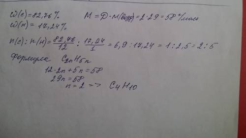 Установите формулу углеводорода, если массовая доля углерода в нем 82,76%. а относительная плотность