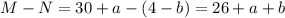 M-N=30+a-(4-b)=26+a+b